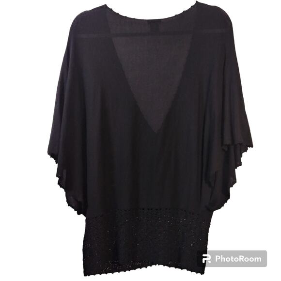 Ann Taylor Black Sweater Cardigan Crochet Trim Size L - Picture 2 of 7